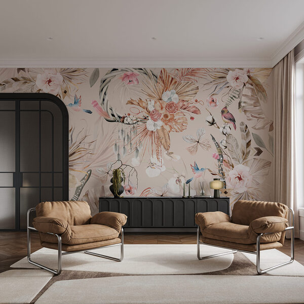 Motif floral avec des oiseaux et des fleurs Motif floral avec des oiseaux et des fleurs