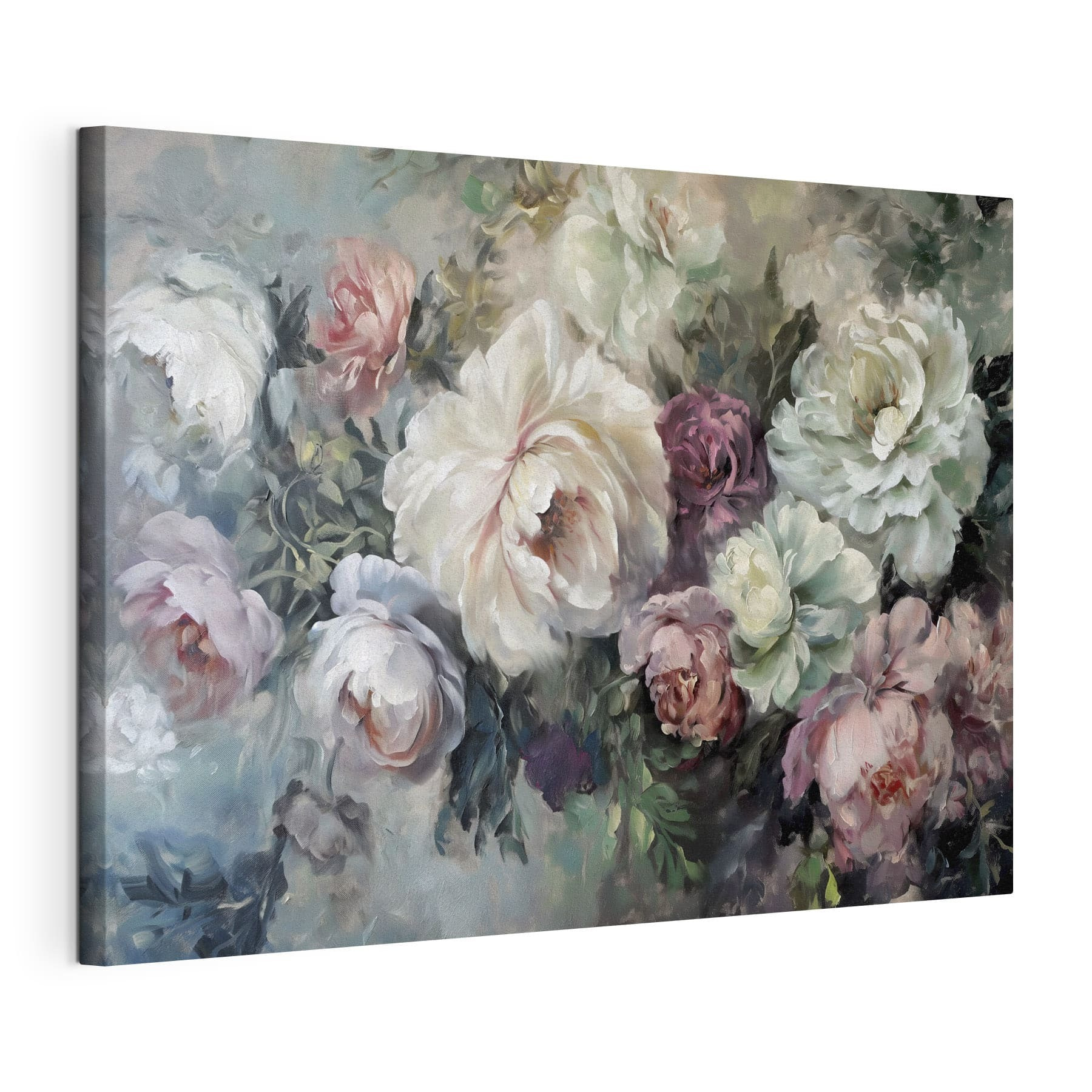 A painting of flowers on a blue background A painting of flowers on a blue background