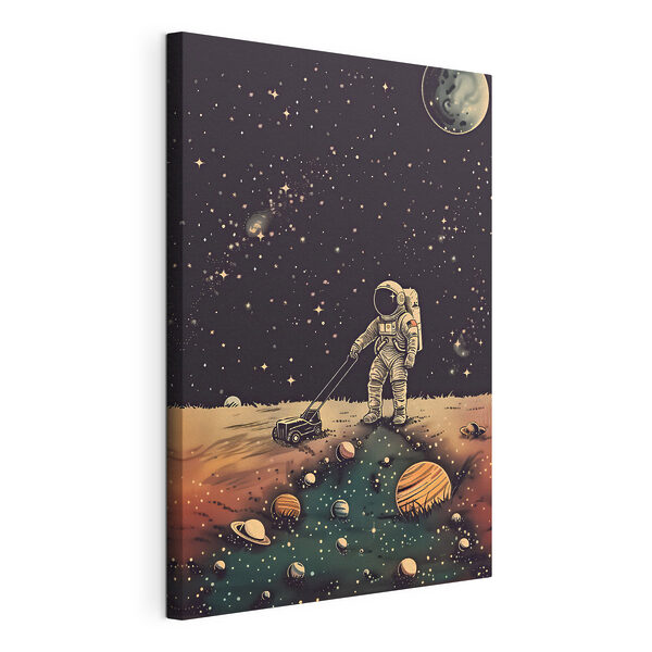 Tableaux Un astronaute tirant une tondeuse à gazon dans l'espace (UGS : s38637) Tableaux Tableaux Un astronaute tirant une tondeuse à gazon dans l'espace (UGS : s38637)