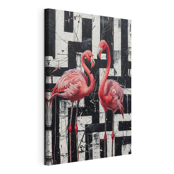 Peinture de flamants roses sur fond noir et blanc Tableaux Peinture de flamants roses sur fond noir et blanc