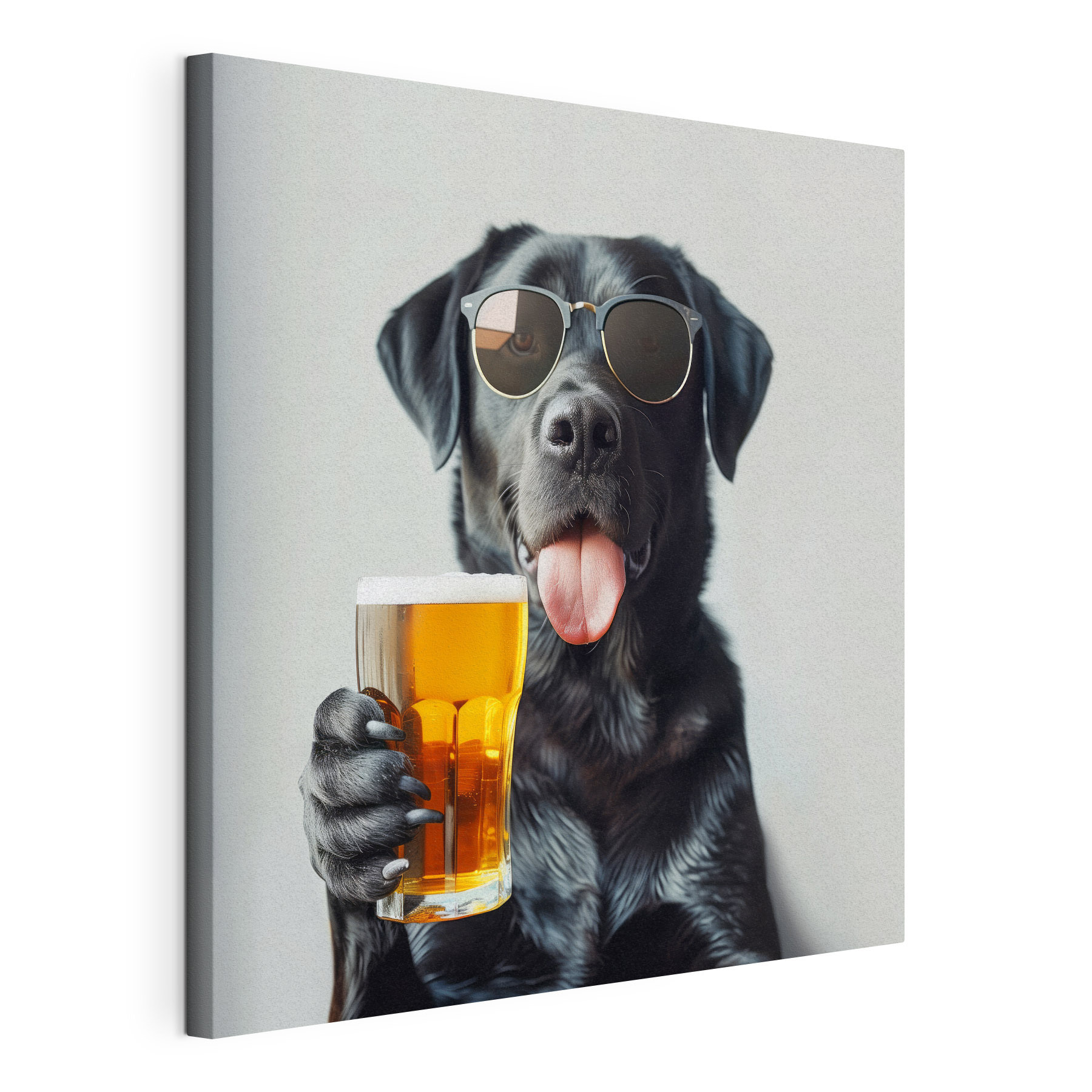 Dog wearing sunglasses and holding a glass of beer Dog wearing sunglasses and holding a glass of beer