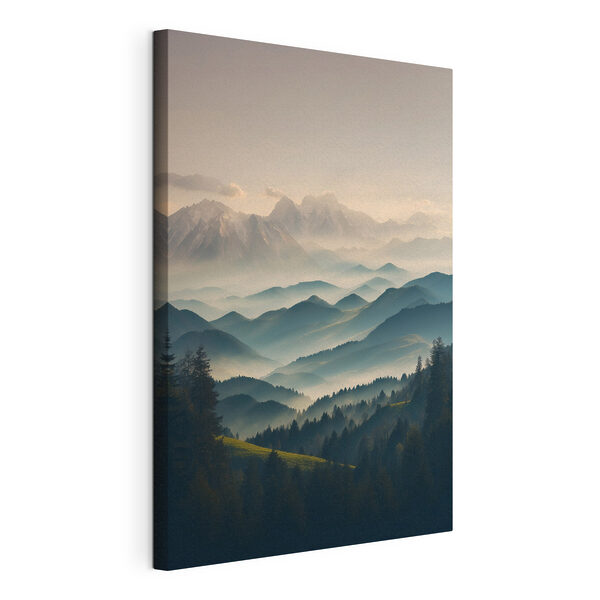 Chaîne de montagnes avec arbres et brouillard Tableaux Chaîne de montagnes avec arbres et brouillard