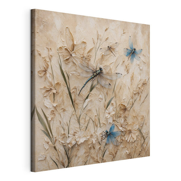 Libellules et fleurs sur un mur Tableaux Libellules et fleurs sur un mur