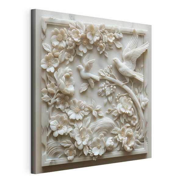 Sculpture blanche d'oiseaux et de fleurs Tableaux Sculpture blanche d'oiseaux et de fleurs
