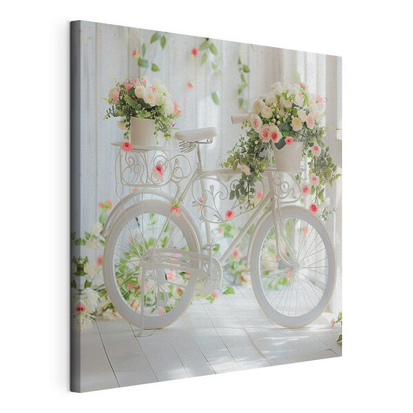 Tableaux Vélo blanc avec des fleurs