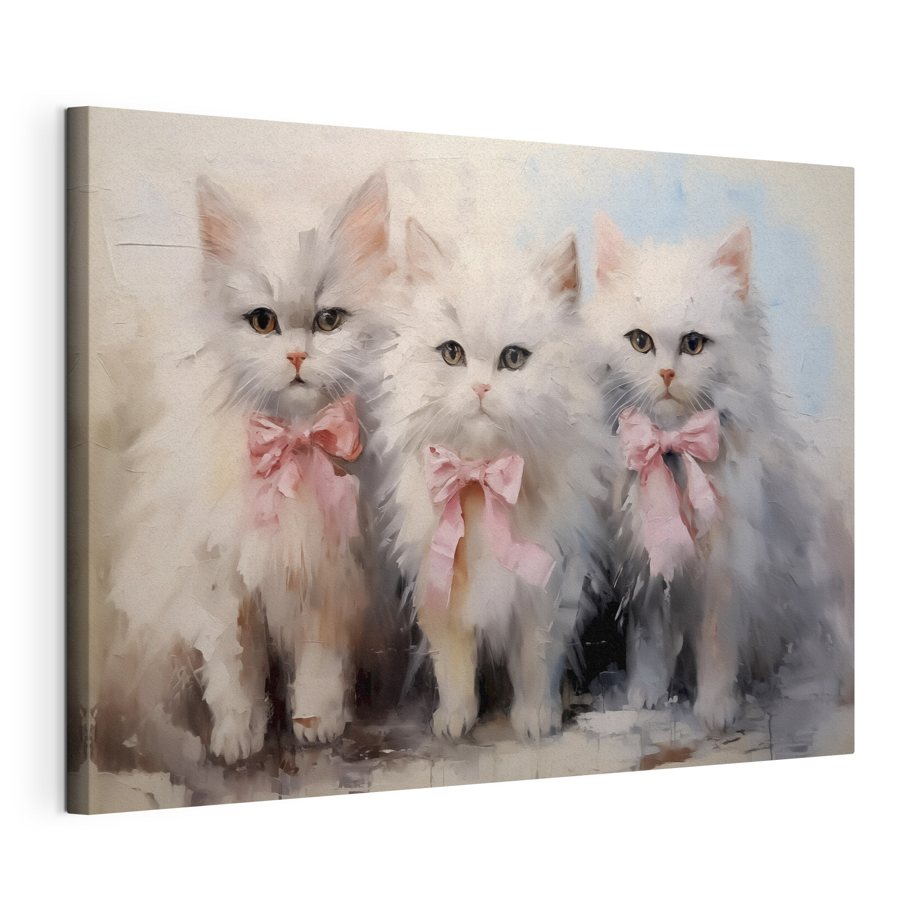 Group of white cats with pink bows Group of white cats with pink bows