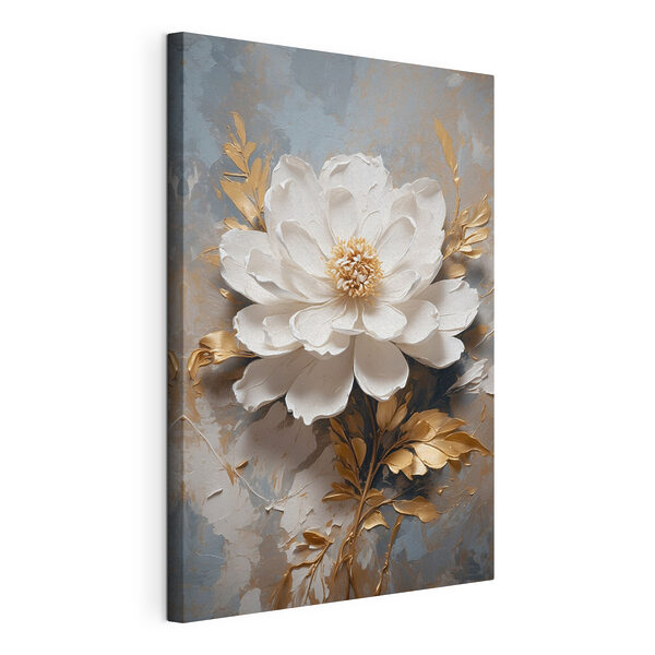 Tableaux Fleur blanche avec des feuilles métalliques (UGS : s39865) Tableaux Tableaux Fleur blanche avec des feuilles métalliques (UGS : s39865)