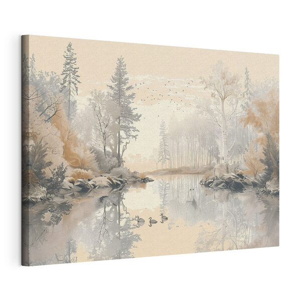Lac avec arbres et oiseaux Tableaux Lac avec arbres et oiseaux