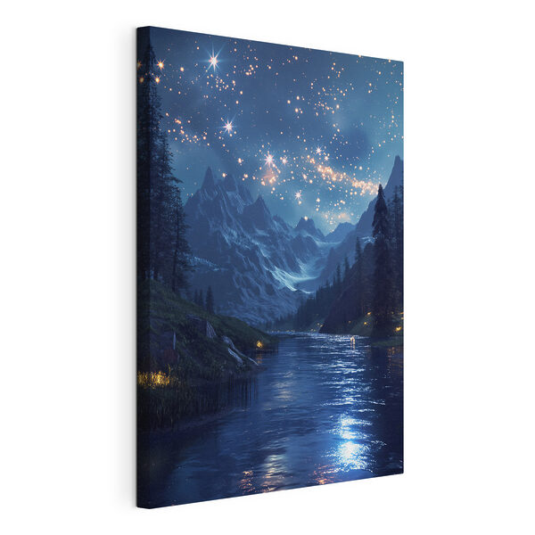 Tableaux Rivière avec montagne et étoiles dans le ciel (UGS : s40010) Tableaux Tableaux Rivière avec montagne et étoiles dans le ciel (UGS : s40010)