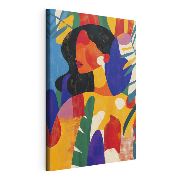 Tableaux Femme avec des feuilles colorées