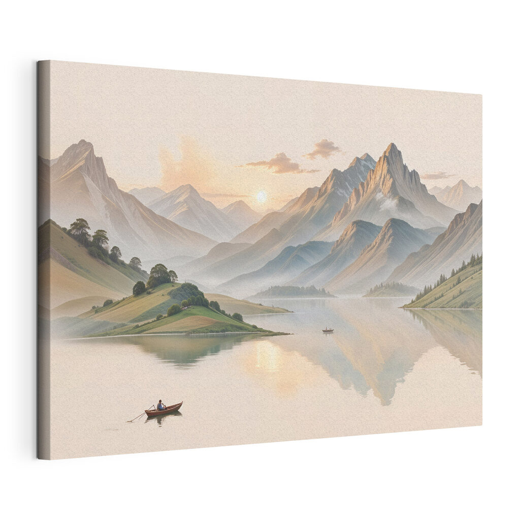 Lake with mountains and a boat Lake with mountains and a boat