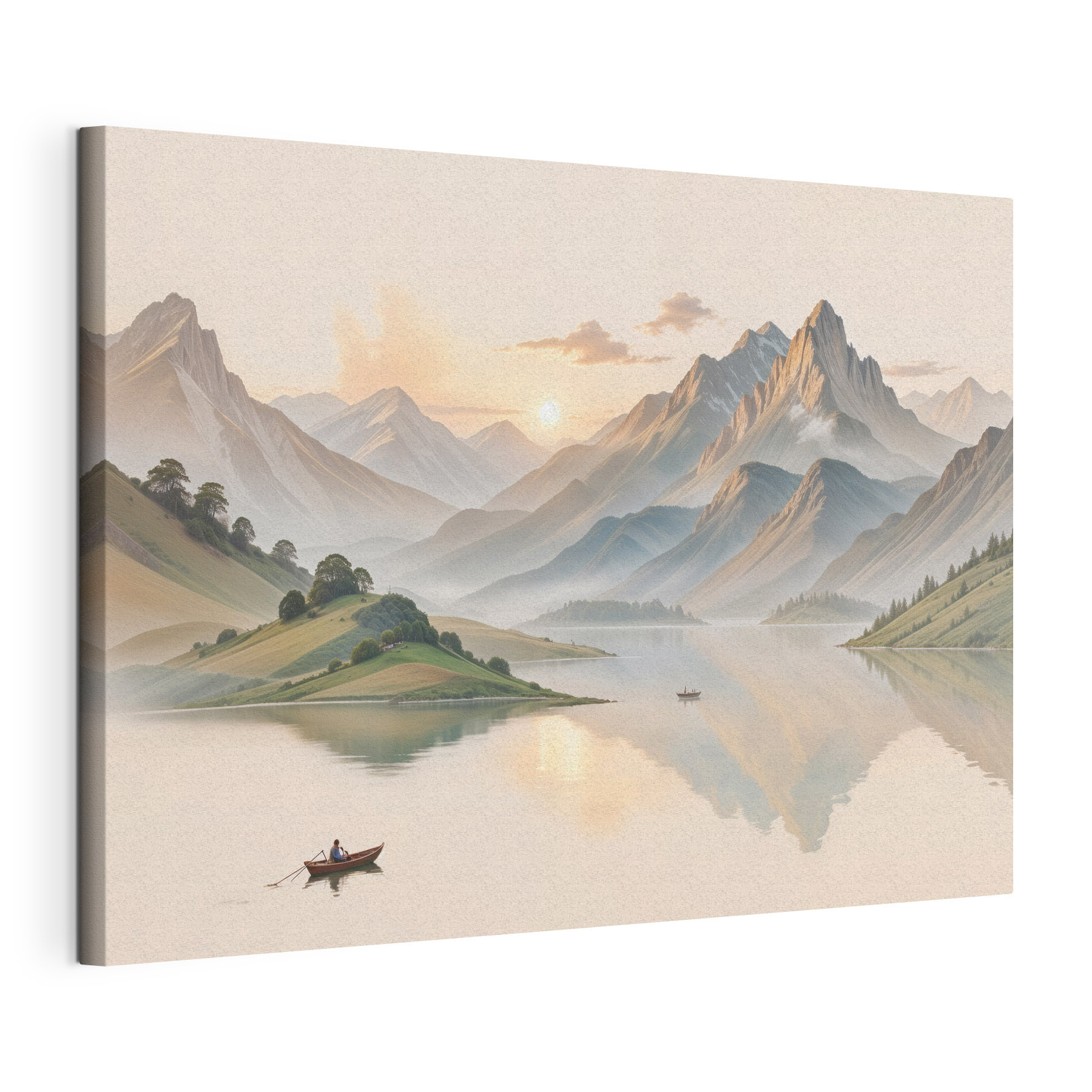 Lake with mountains and a boat Lake with mountains and a boat