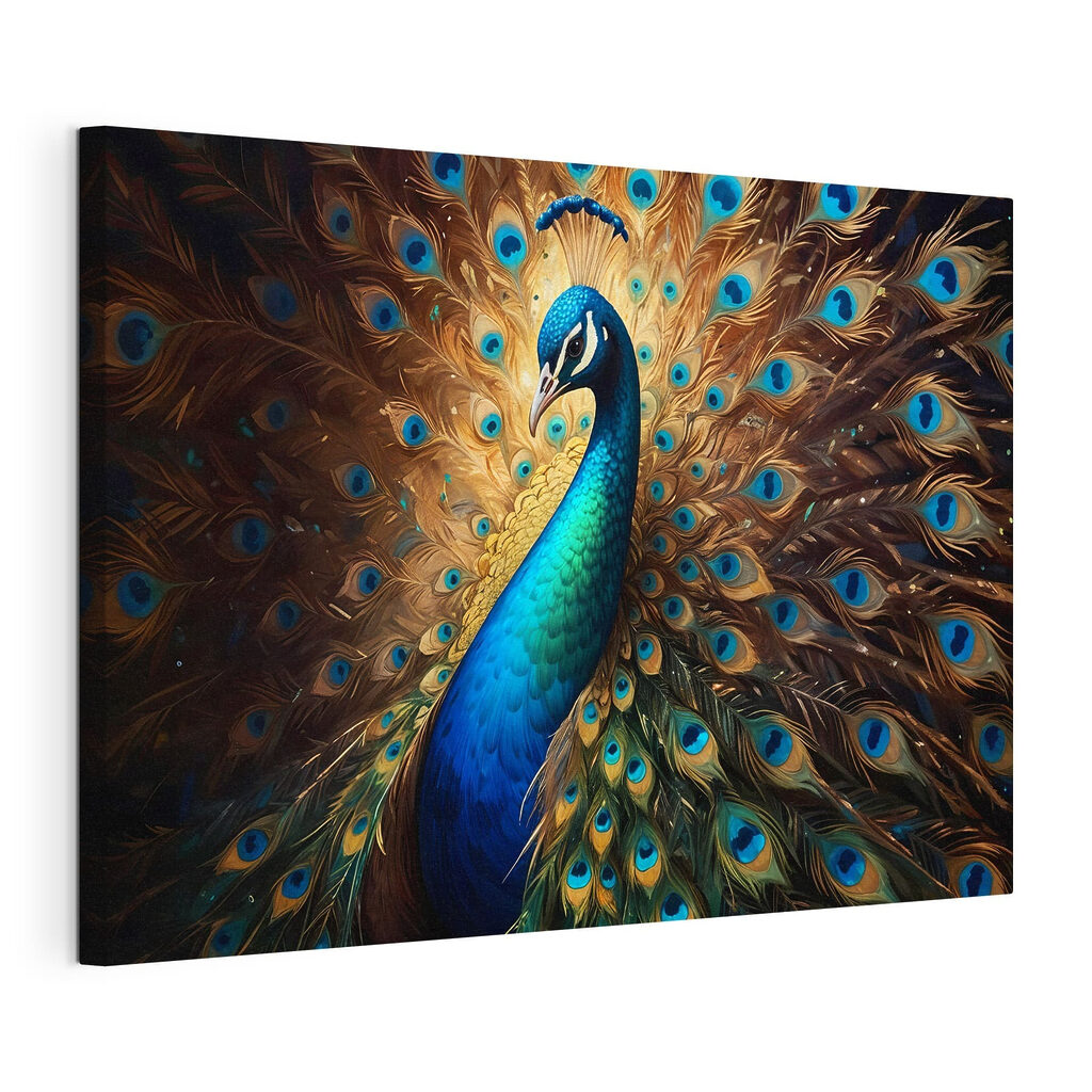 Peacock with its tail feathers spread out