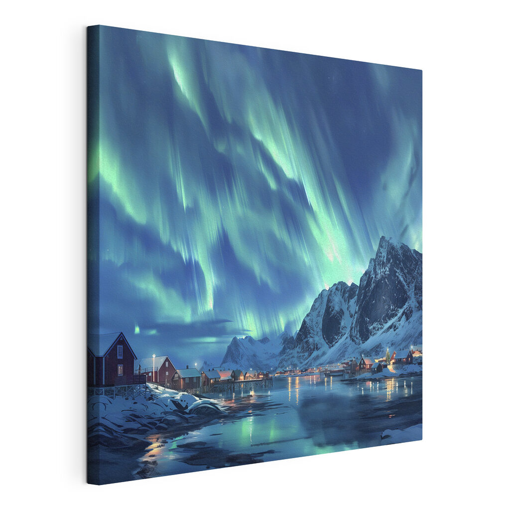 Aurora borealis over a snowy mountain