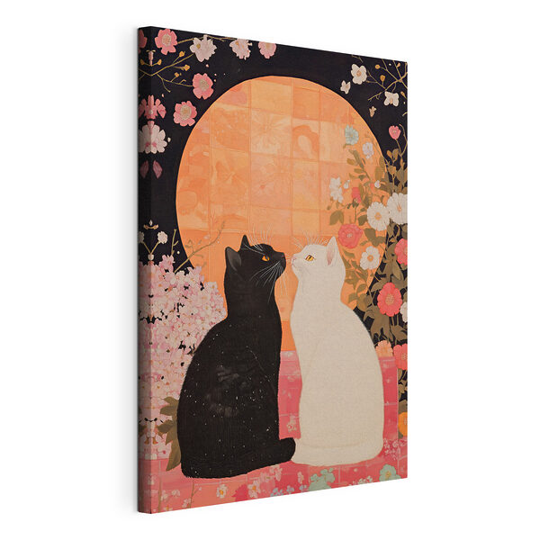 Tableaux Chat noir et chat blanc se regardant l'un l'autre (UGS : s40669) Tableaux Tableaux Chat noir et chat blanc se regardant l'un l'autre (UGS : s40669)