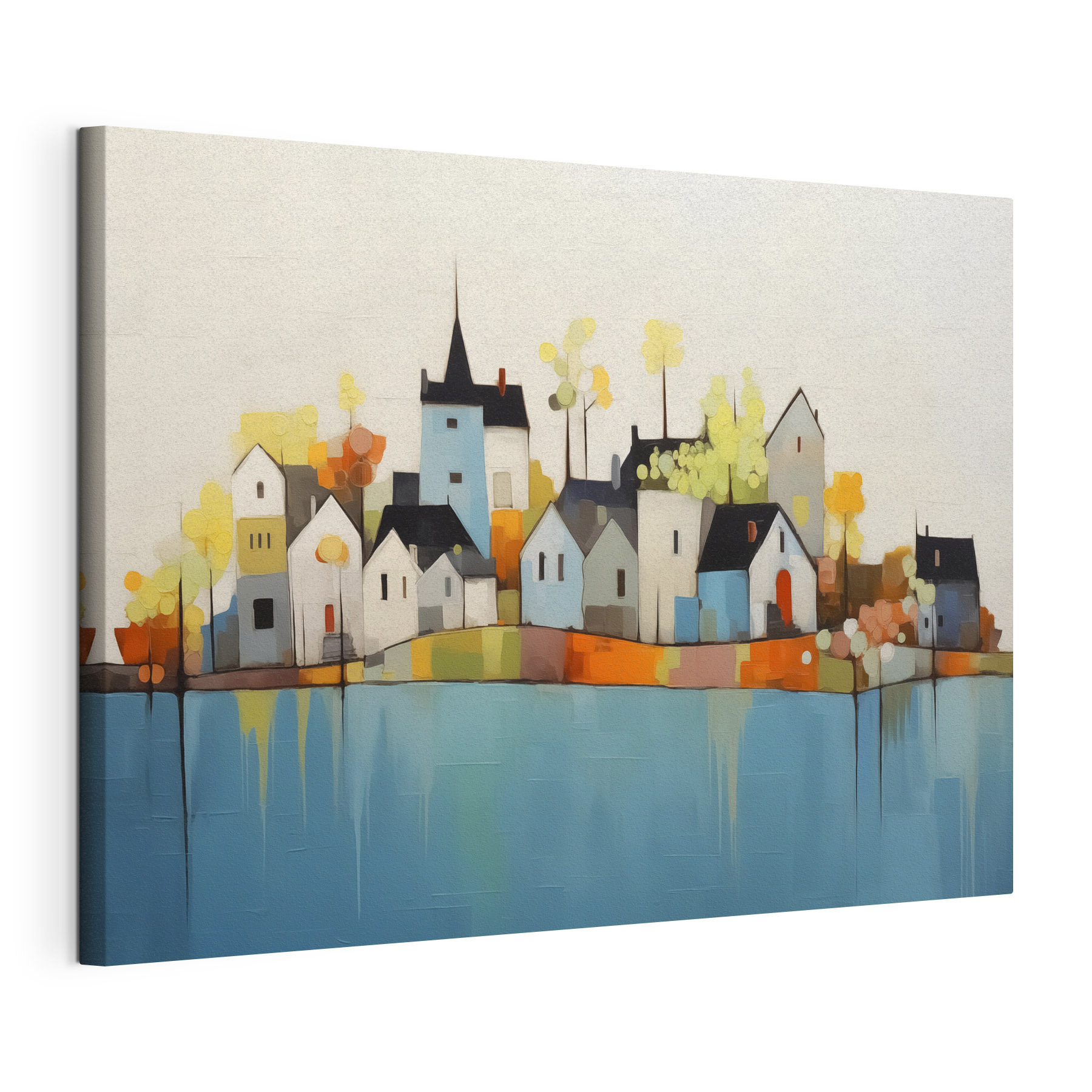 Painting of houses and trees