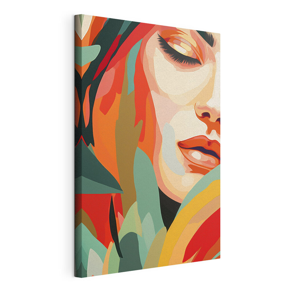 Woman's face with colorful leaves Woman's face with colorful leaves