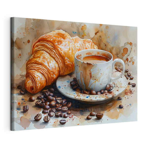 Tableaux Aquarelle d'une tasse de café et d'un croissant (UGS : s40782) Tableaux Tableaux Aquarelle d'une tasse de café et d'un croissant (UGS : s40782)