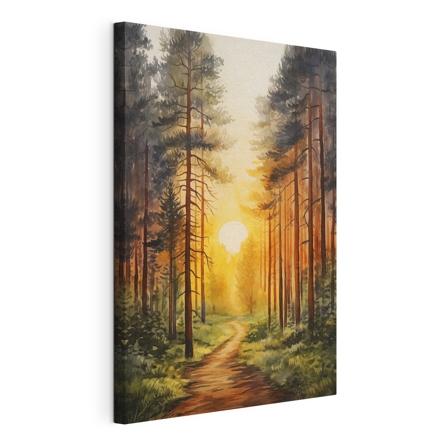 Painting of a forest with a path and trees Painting of a forest with a path and trees