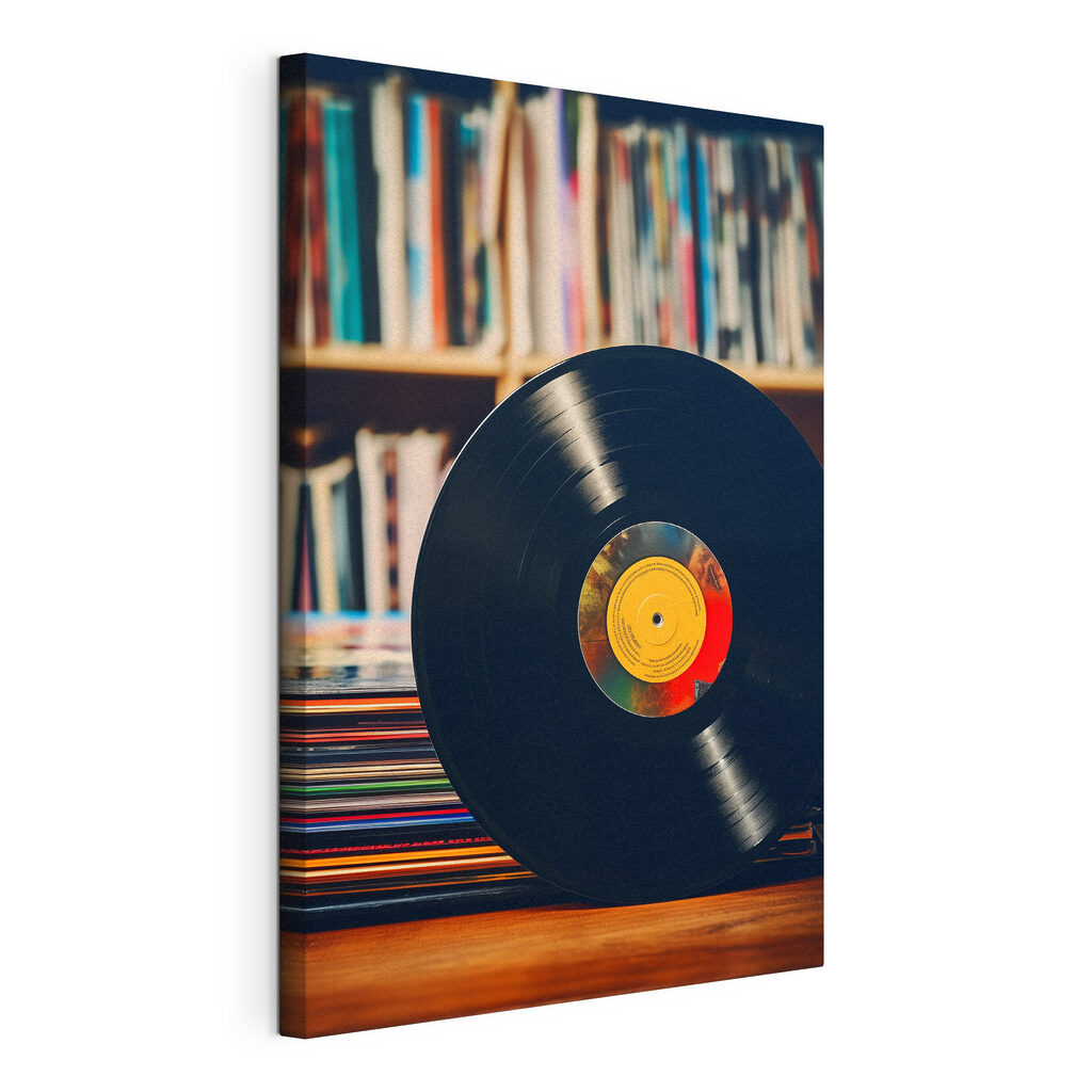 Record on a stack of records Record on a stack of records