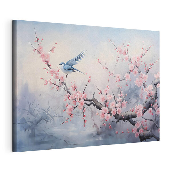 Tableaux Tableaux Oiseau sur une branche avec des fleurs roses (UGS : s41712)