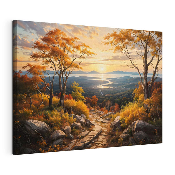 Chemin dans une vallée avec des arbres et une rivière Tableaux Chemin dans une vallée avec des arbres et une rivière