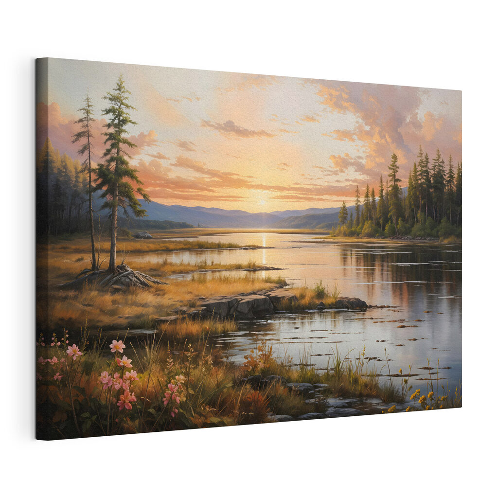 Landscape of a lake with a sunset Landscape of a lake with a sunset