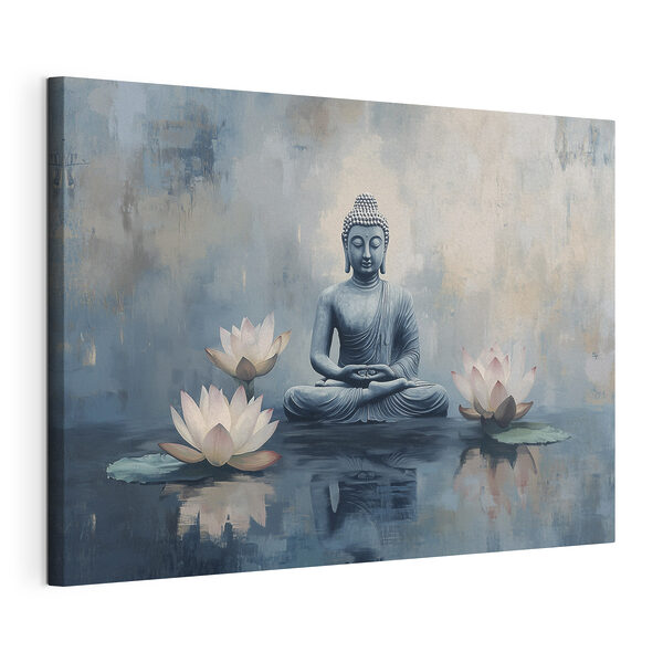 Statue d'un bouddha assis en position de lotus entouré d'eau Tableaux Statue d'un bouddha assis en position de lotus entouré d'eau