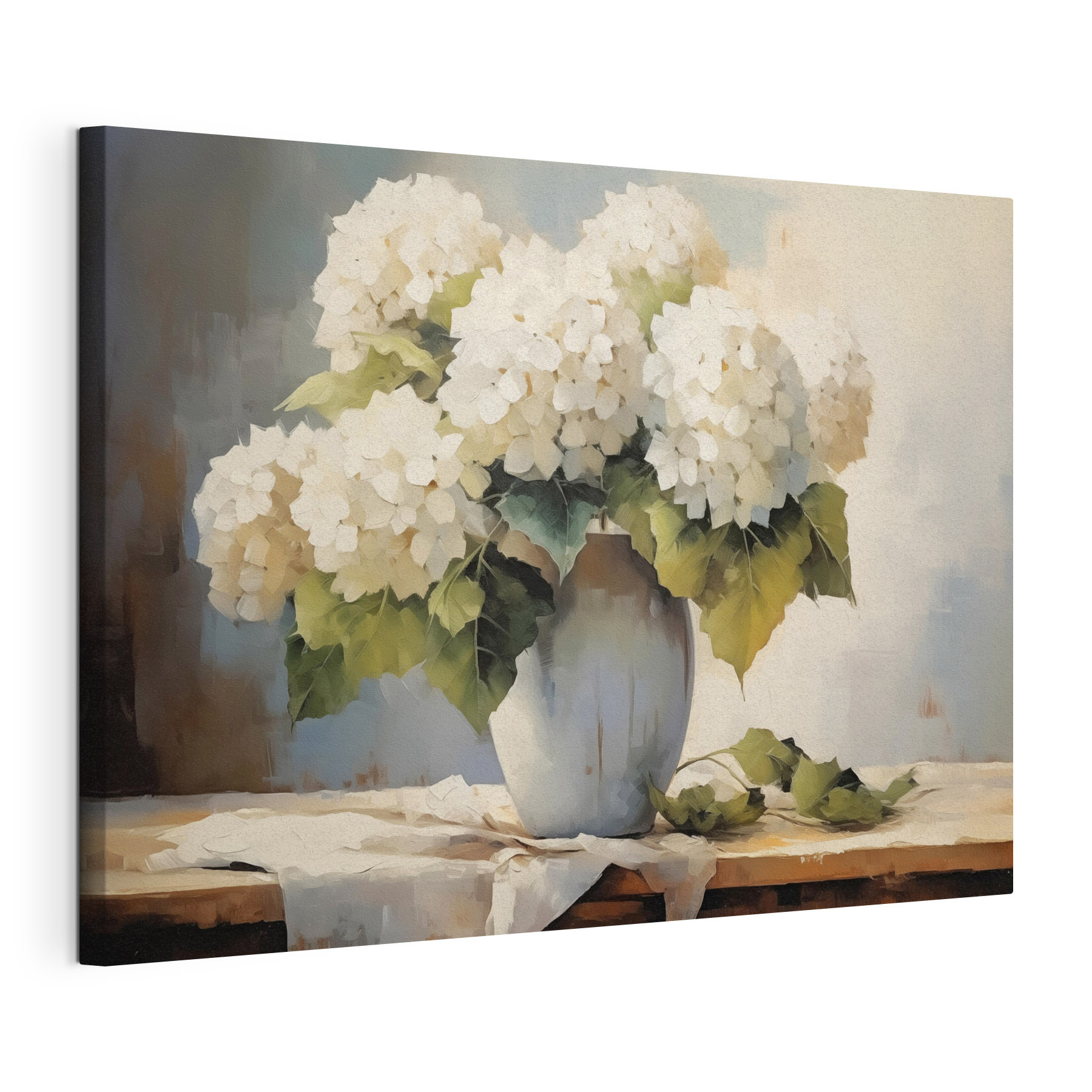 Painting of white flowers in a vase