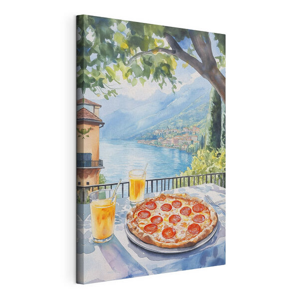 Tableaux Peinture à l'aquarelle d'une pizza et de boissons sur une table (UGS : s42436) Tableaux Tableaux Peinture à l'aquarelle d'une pizza et de boissons sur une table (UGS : s42436)