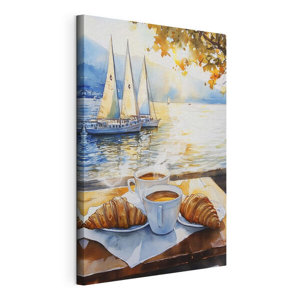 Aquarelle d'une table avec café et croissants Tableaux Aquarelle d'une table avec café et croissants