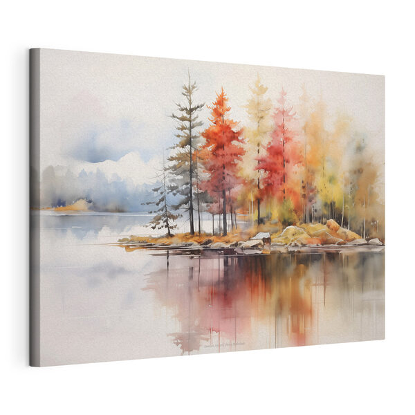 Tableaux Aquarelle d'arbres et de rochers sur un lac (UGS : s42727) Tableaux Tableaux Aquarelle d'arbres et de rochers sur un lac (UGS : s42727)