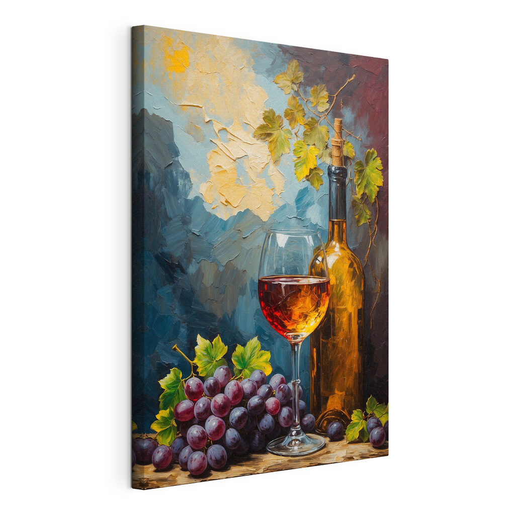 Painting of a wine bottle and a glass of wine Painting of a wine bottle and a glass of wine
