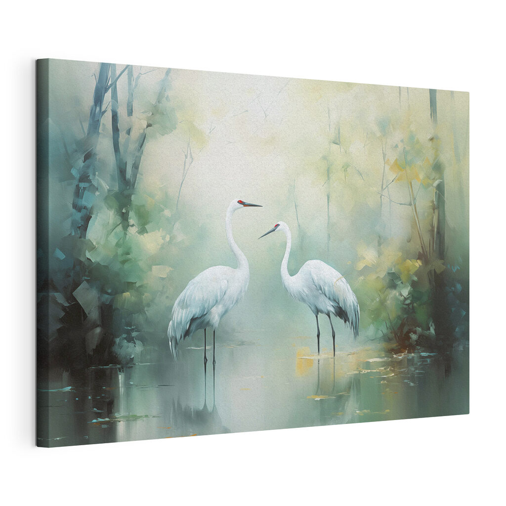Couple of white birds in a pond