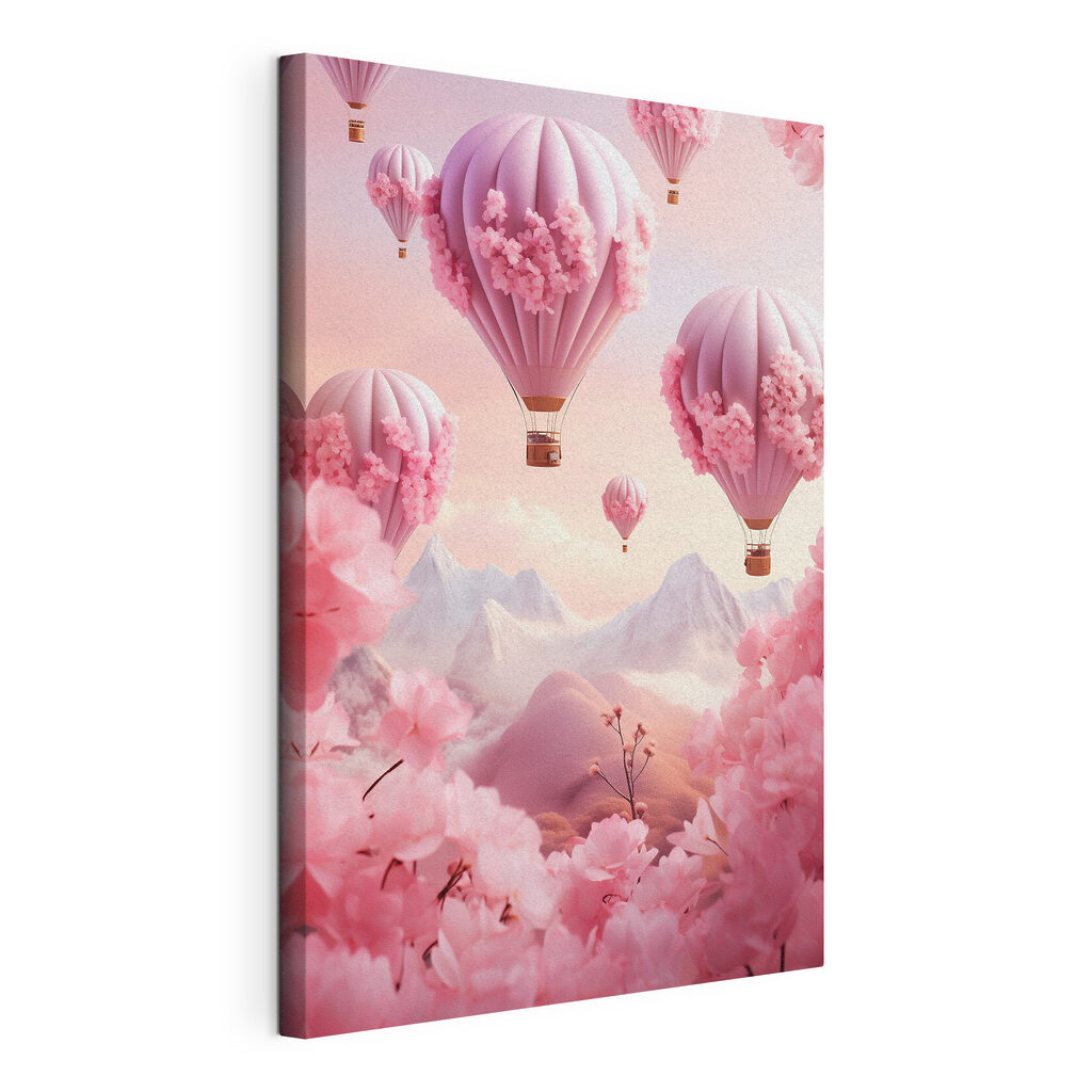 Hot air balloons with cherry blossoms