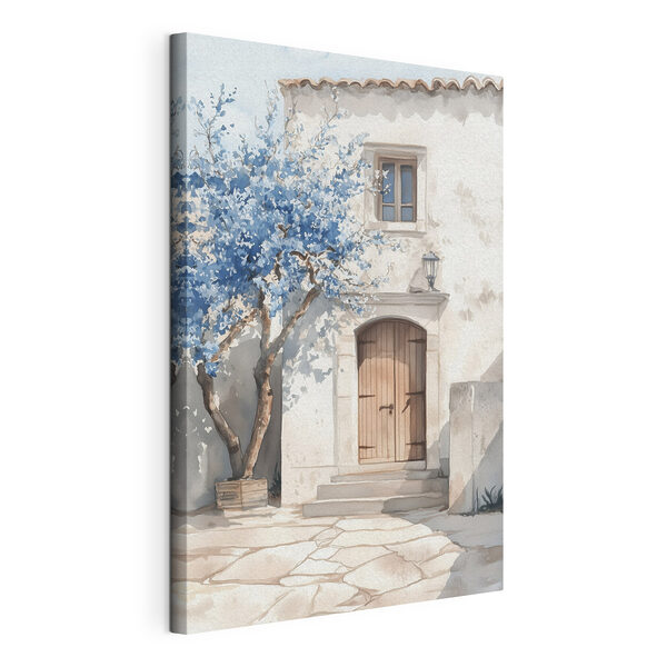 Aquarelle d'une maison avec un arbre et une porte Tableaux Aquarelle d'une maison avec un arbre et une porte