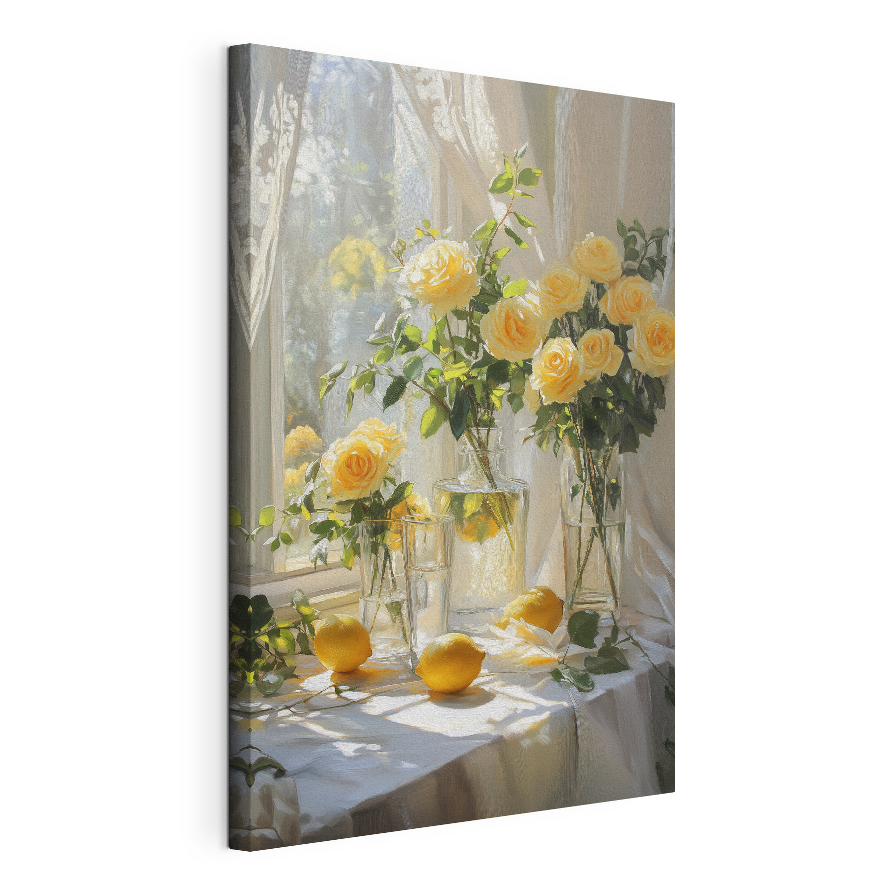 Yellow flowers in vases with lemons Yellow flowers in vases with lemons