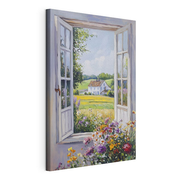 Peinture d'une maison vue à travers une fenêtre Tableaux Peinture d'une maison vue à travers une fenêtre
