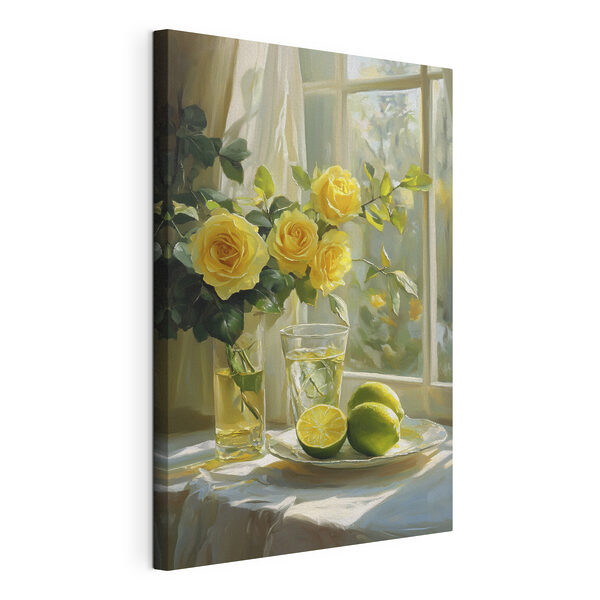 Tableaux Roses jaunes et citrons sur une assiette (UGS : s43886) Tableaux Tableaux Roses jaunes et citrons sur une assiette (UGS : s43886)