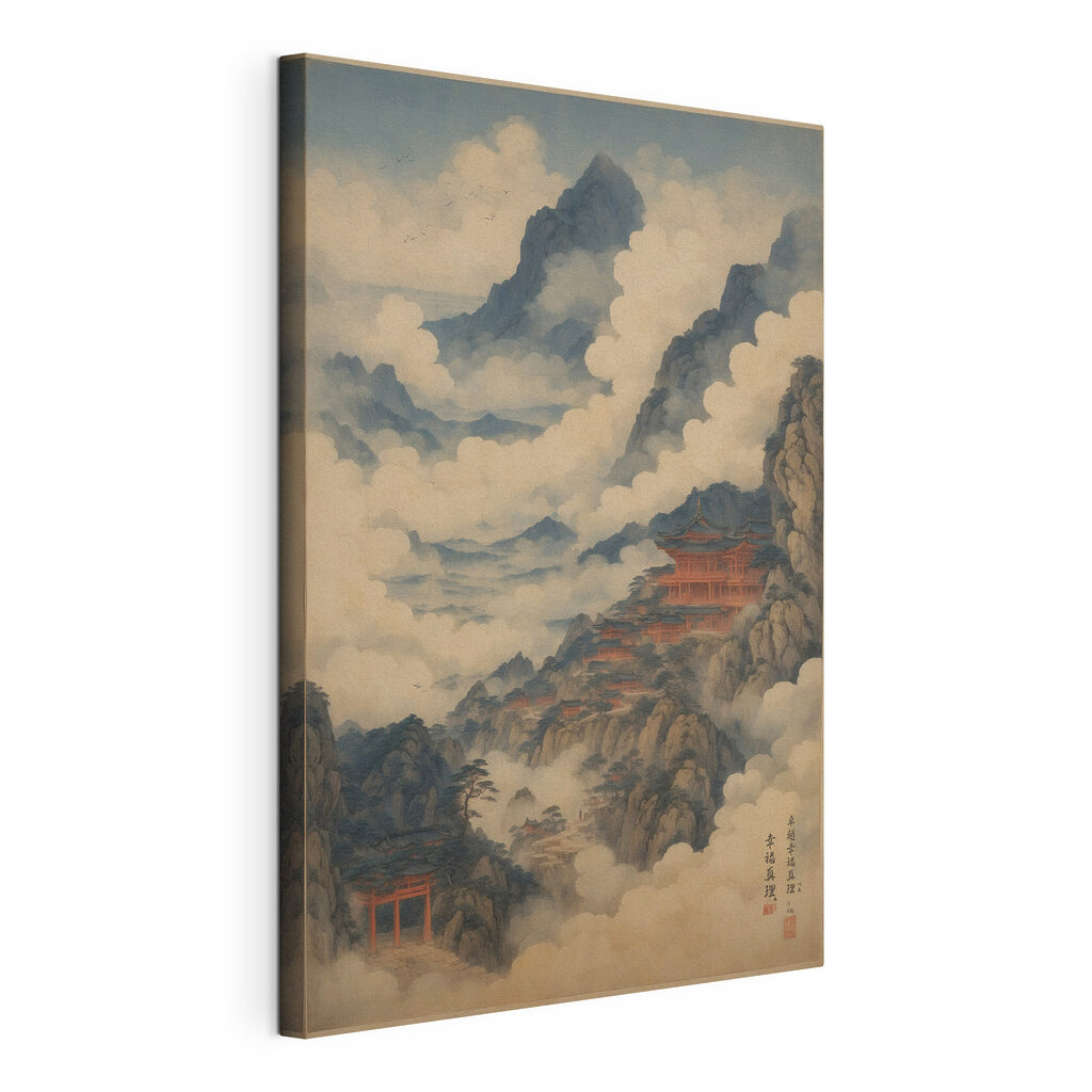 Painting of a temple on a mountain
