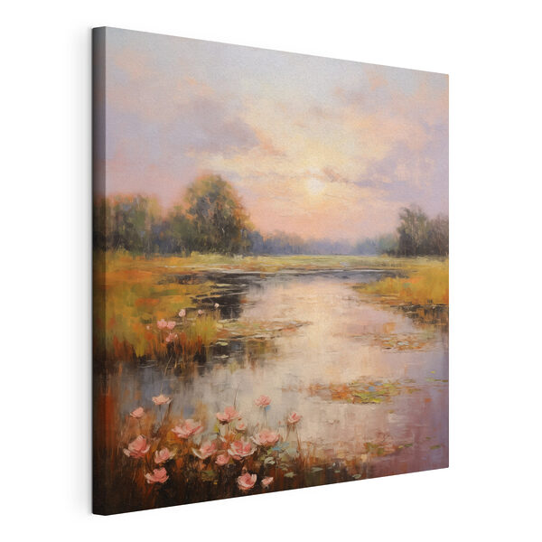 Tableaux Peinture d'un lac avec des fleurs (UGS : s44044) Tableaux Tableaux Peinture d'un lac avec des fleurs (UGS : s44044)