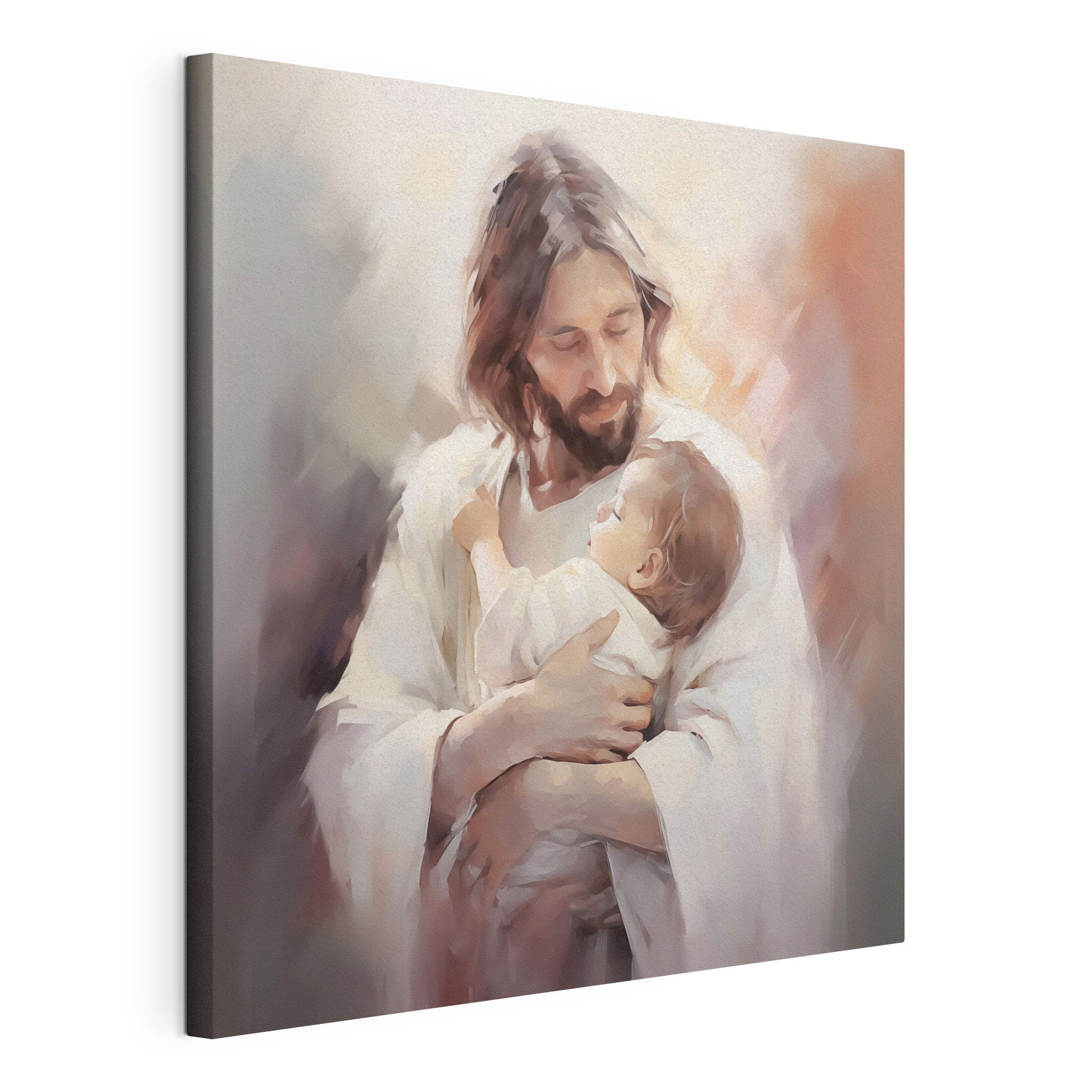Painting of a man holding a baby Painting of a man holding a baby