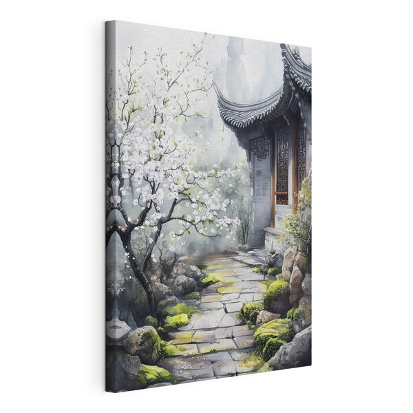 Tableaux Peinture d'un bâtiment avec un arbre et des fleurs (UGS : s44309) Tableaux Tableaux Peinture d'un bâtiment avec un arbre et des fleurs (UGS : s44309)