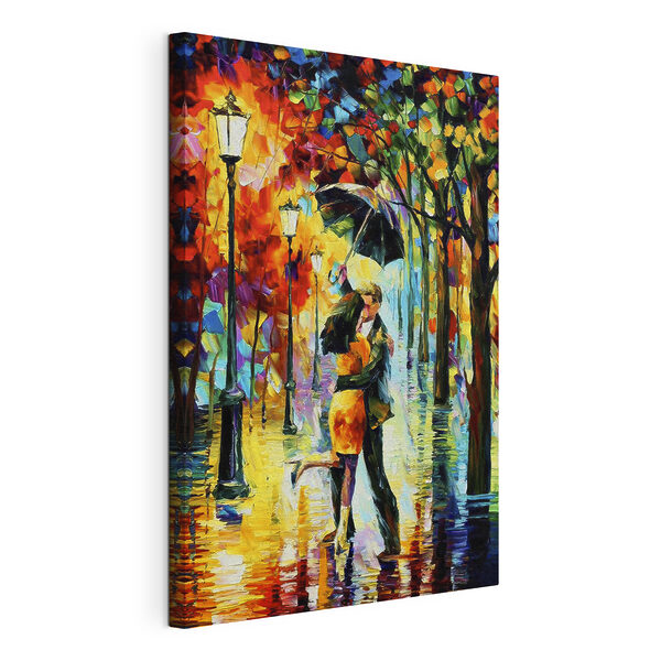 Peinture d'un couple s'embrassant sous un parapluie Tableaux Peinture d'un couple s'embrassant sous un parapluie