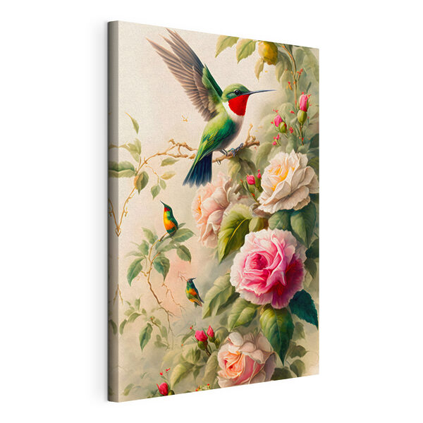 Peinture d'oiseaux sur une branche avec des fleurs Tableaux Peinture d'oiseaux sur une branche avec des fleurs