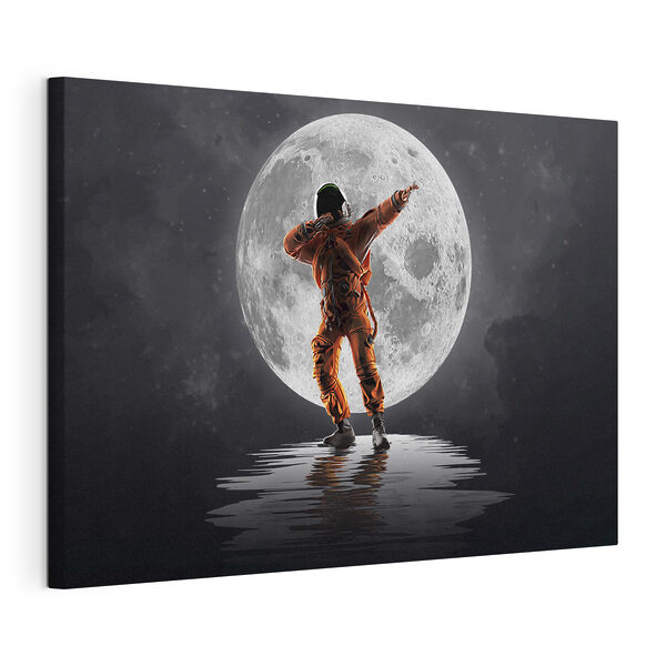 Man in an orange suit standing in front of a full moon