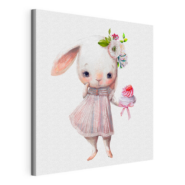 Dessin humoristique d'un lapin tenant un petit gâteau Tableaux Dessin humoristique d'un lapin tenant un petit gâteau
