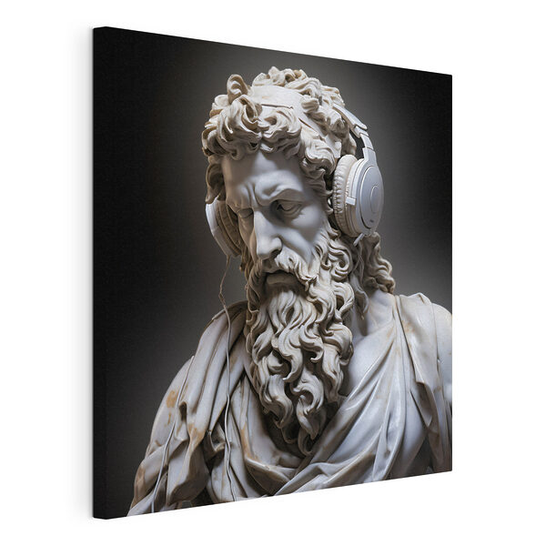 A statue of a bearded man wearing headphones A statue of a bearded man wearing headphones