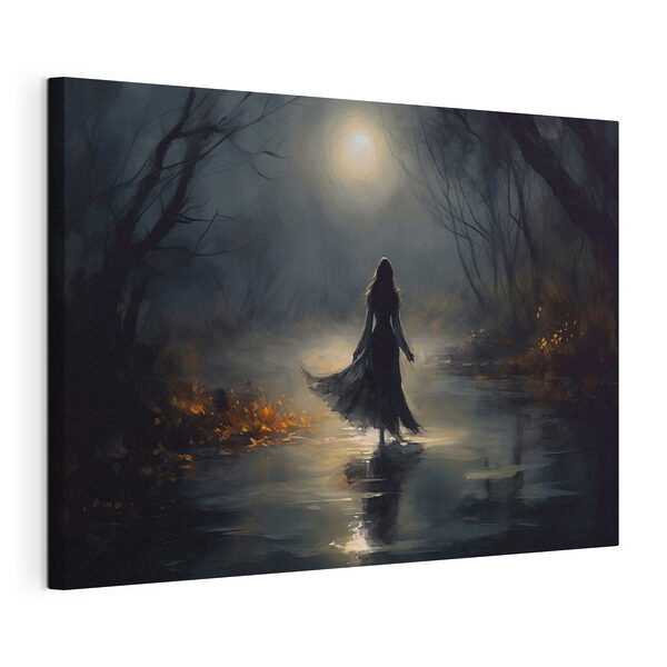 Femme marchant dans une forêt sombre Tableaux Femme marchant dans une forêt sombre