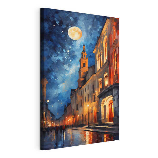 Rue avec bâtiments et lune Tableaux Rue avec bâtiments et lune